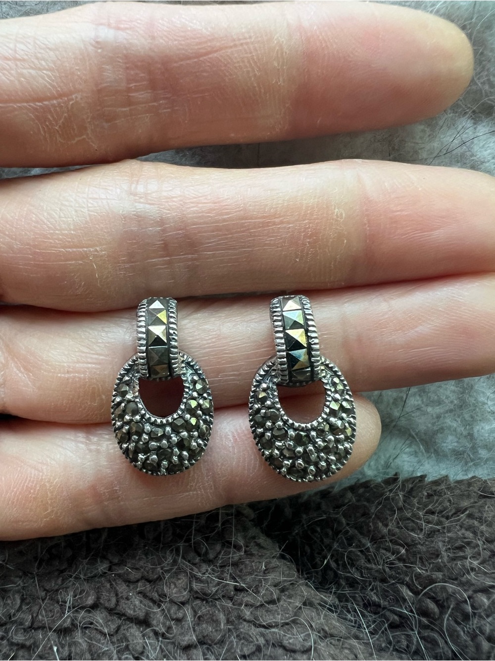 Vintage Sterling Silver 925 Marcasite Drop Earrings